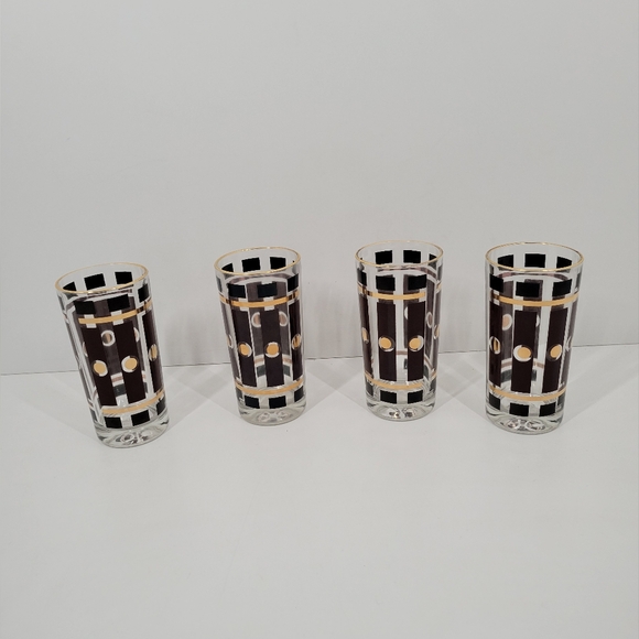 Vintage Cuvler Style 1970’sBrown And Gold 5.5" Drinking Glasses Set Of…